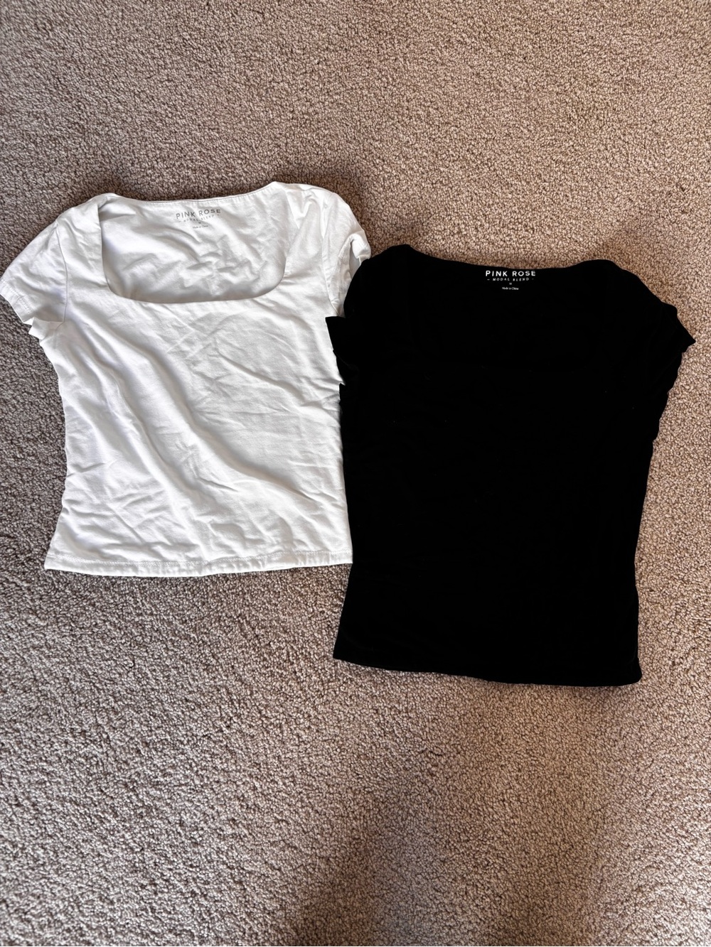 Pink Rose Square Neck Tee Pair - Black & White